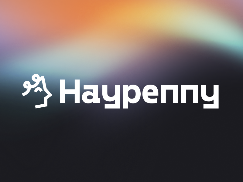 Haypenny brand mark on a blurred gradient background